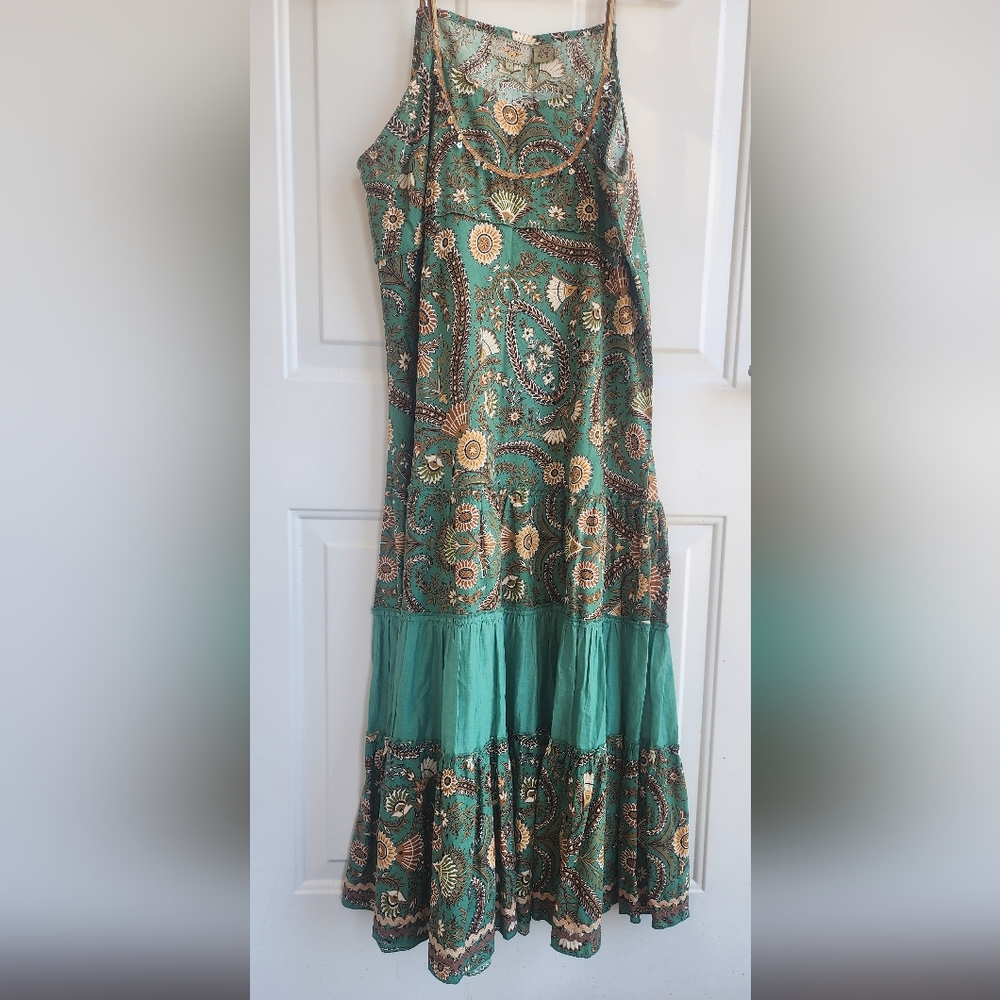 Vasna Desire Bohemian Green Patterned Dress, Size Medium, Cotton. - Picture 12 of 14